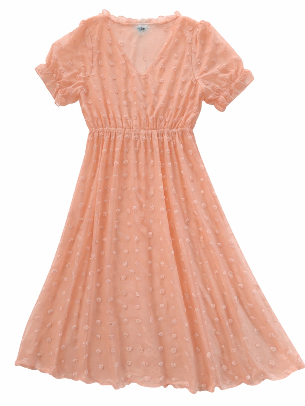 Polagram Summer Midi Dress Peach V-Neck Swiss Dot size M - Picture 6 of 10